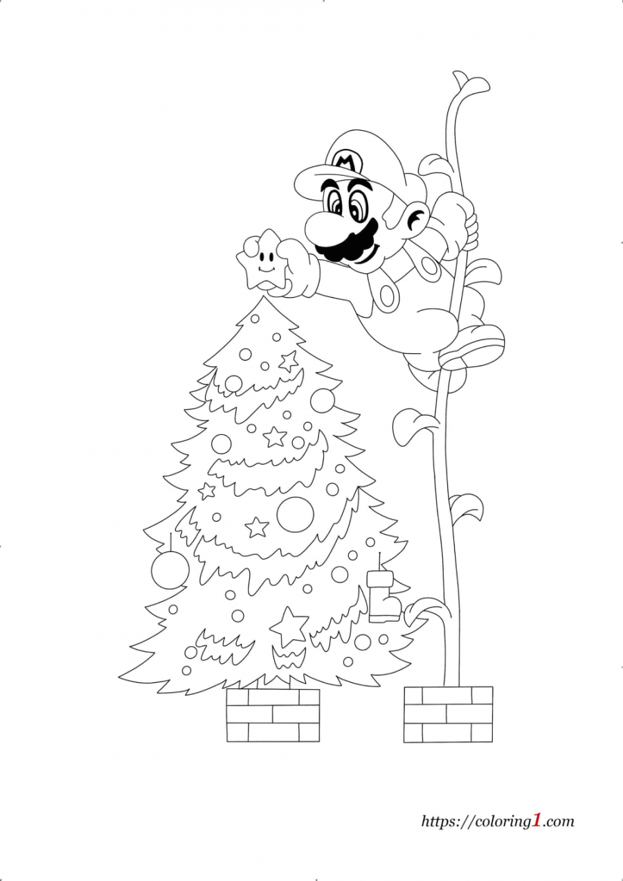 Mario Christmas Coloring Pages -  Free Coloring Sheets (01