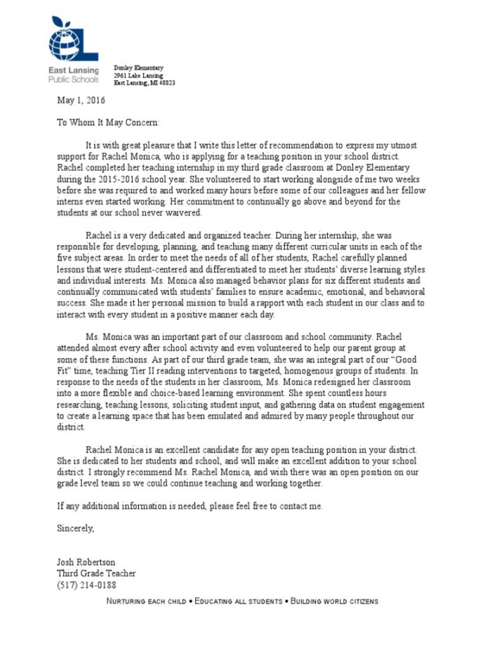 Mentor Teacher Letter of Recommendation  PDF  Classroom  Teachers