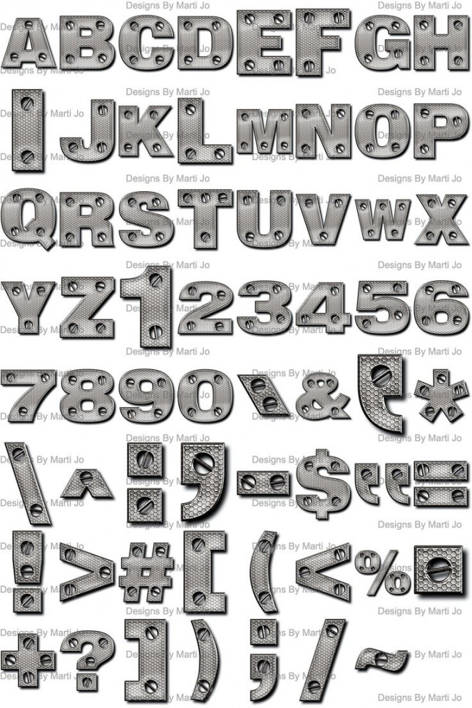 Metal Plate Letters Digital Clipart Printable Chrome Metal - Etsy