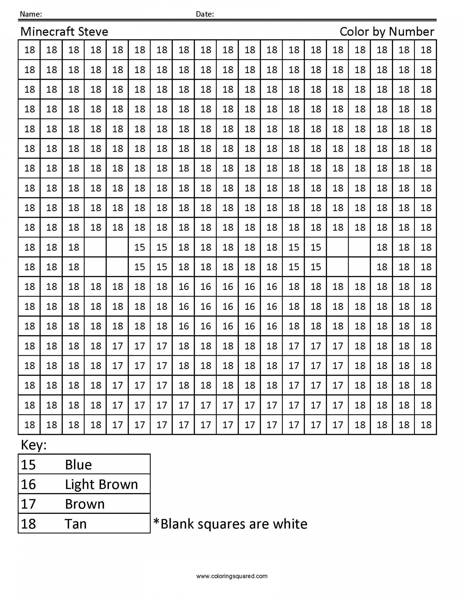 Minecraft Steve- Color by Number - Coloring Squared  Math