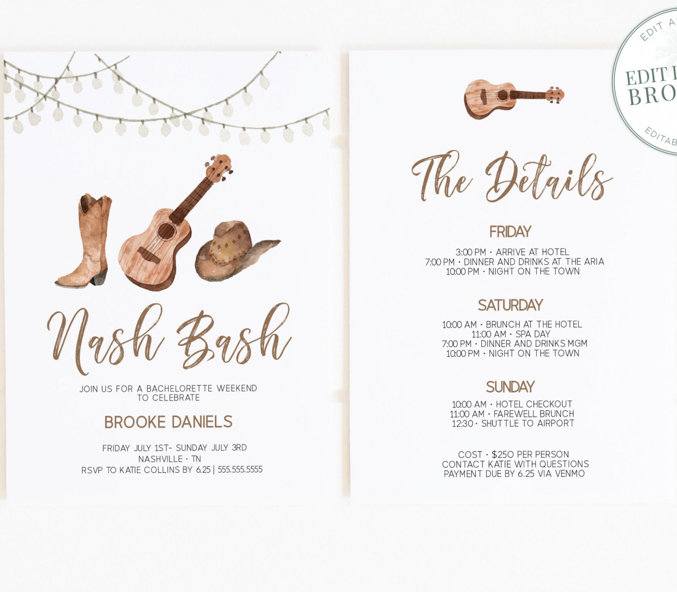 Nashville Bachelorette Itinerary Template Bachelorette Party