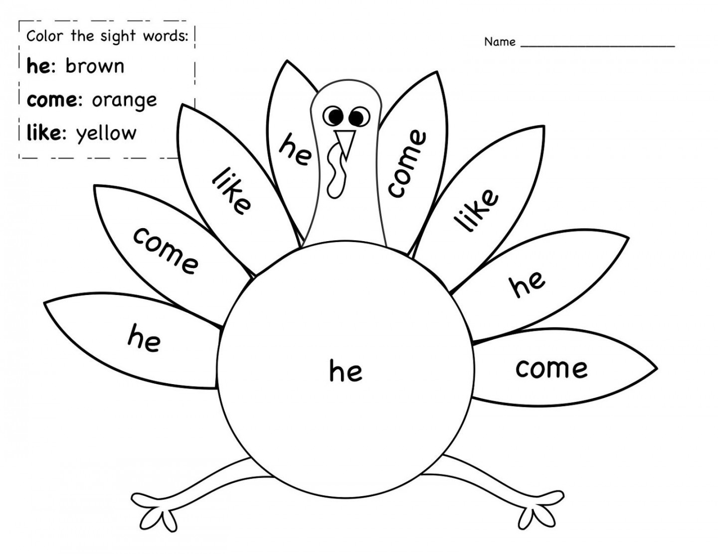 November Sight Word Coloring sheet Freebie  Sight word coloring