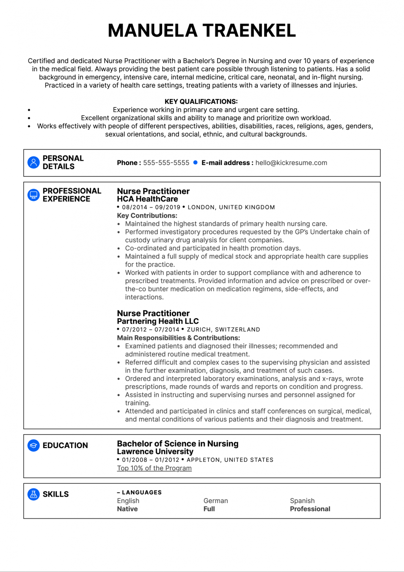 Nurse Practitioner Resume Example  Kickresume