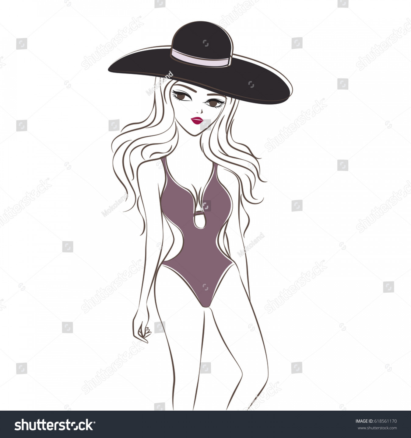 One Piece Swimsuits Cartoon Hand Drawing Stock Vector (Royalty