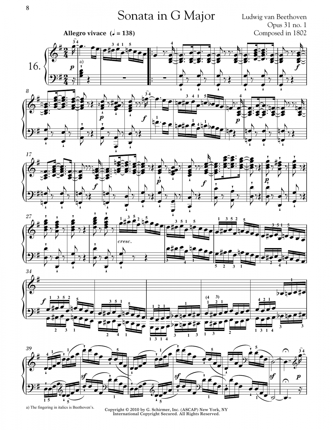 Piano Sonata No.  In G Major, Op. , No