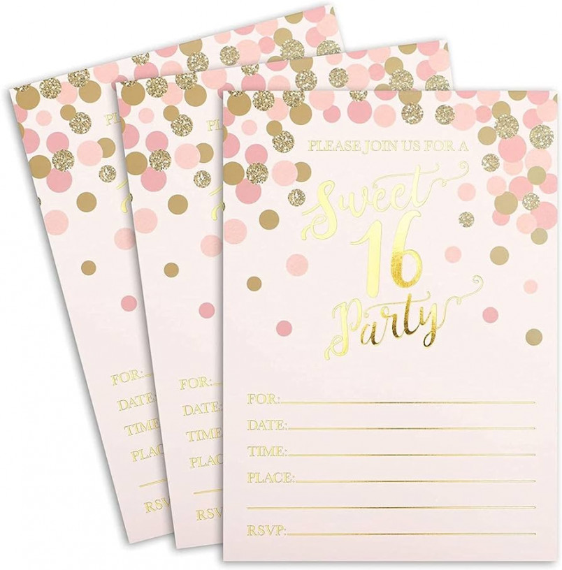 Pink & Gold th Birthday Invitations with Envelopes - " x