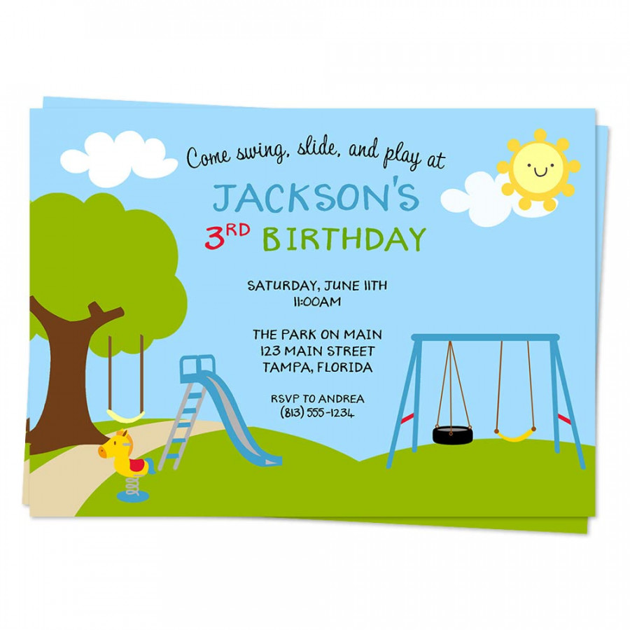 Playground Birthday Party Invitations Meet and Play Jump Slide Kids Bday  Invites Blue Green Red Yellow Boys Swing Slide Play Personalized Customized