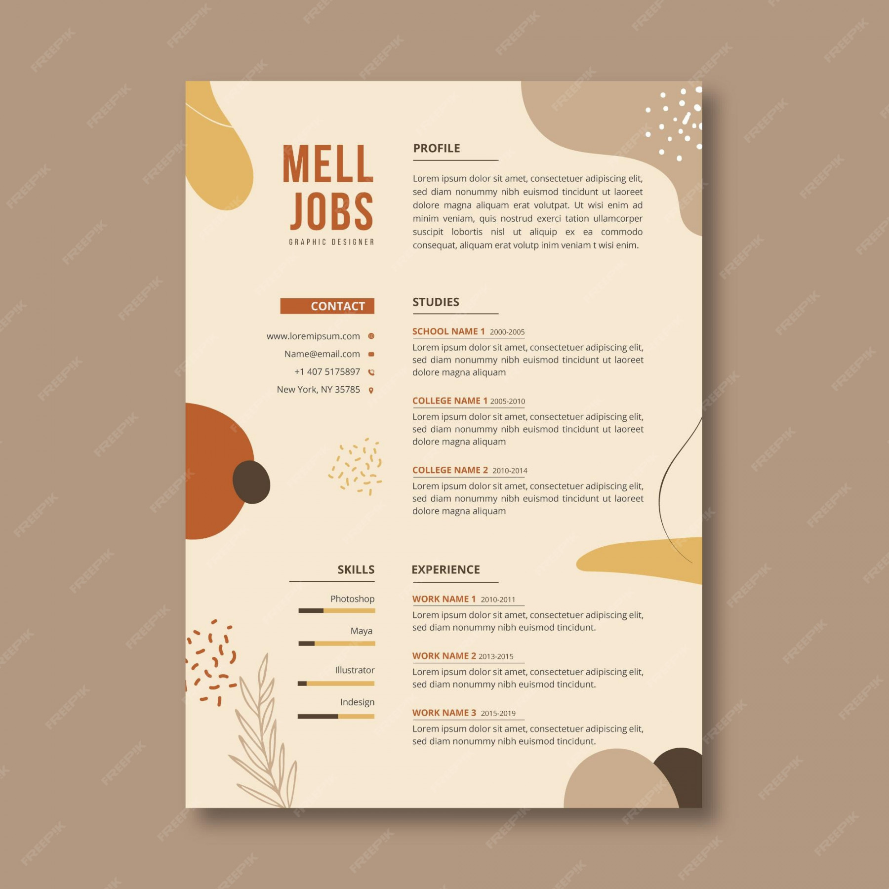 Premium Vector  Cv template with nature ornaments