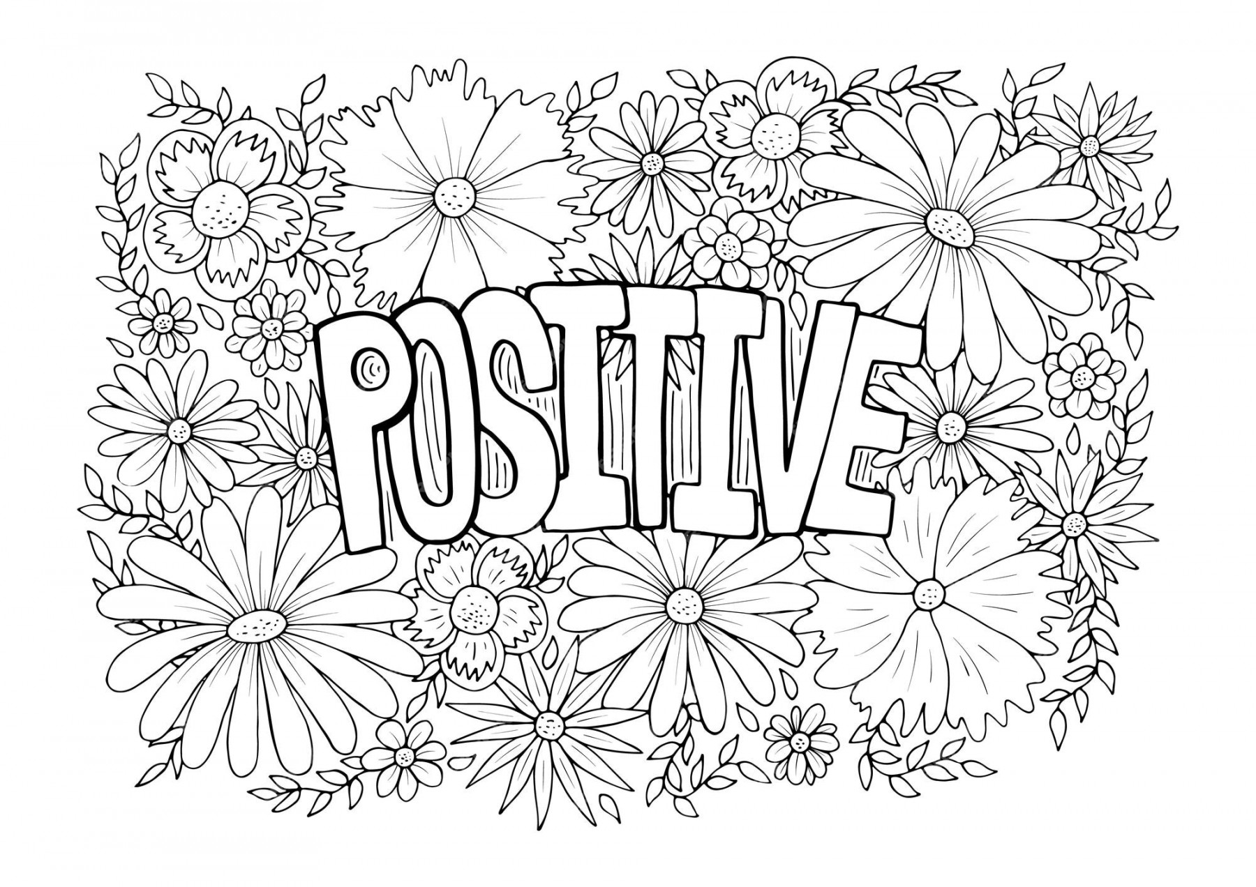 Premium Vector  Positive word in floral pattern anti stress