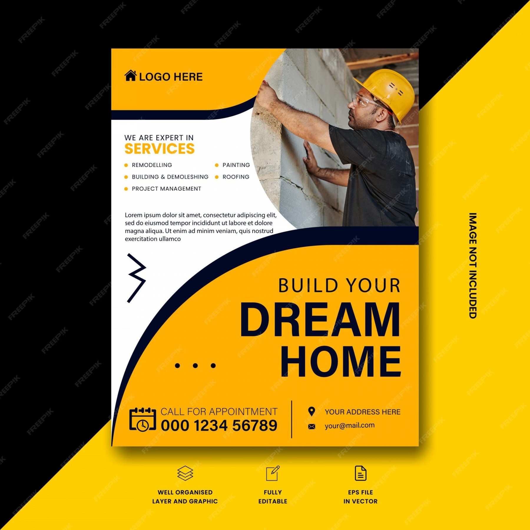 Premium Vector  Real estate and construction flyer template design