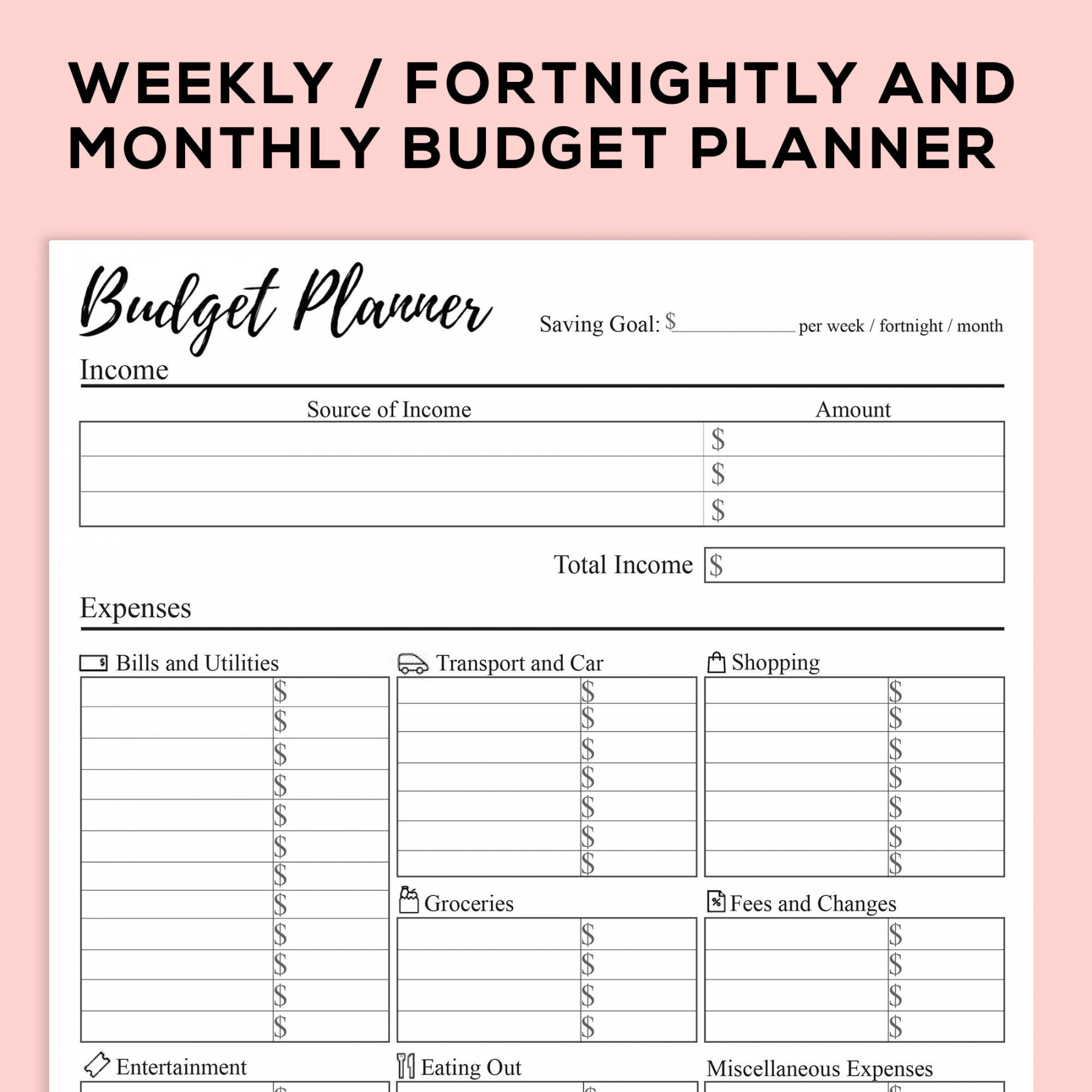 Printable Budget Planner for Weekly Fortnightly and Monthly - Etsy