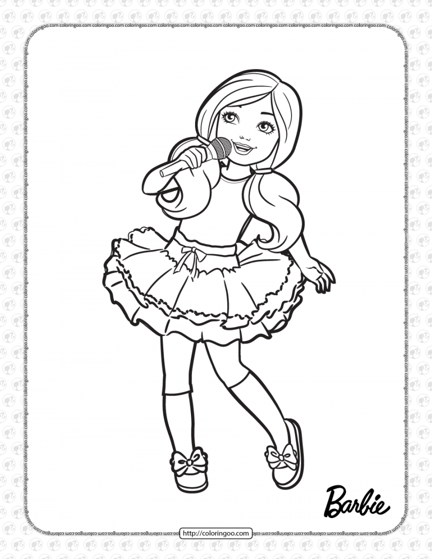 Printable Chelsea is Singing Coloring Page  Barbie coloring pages