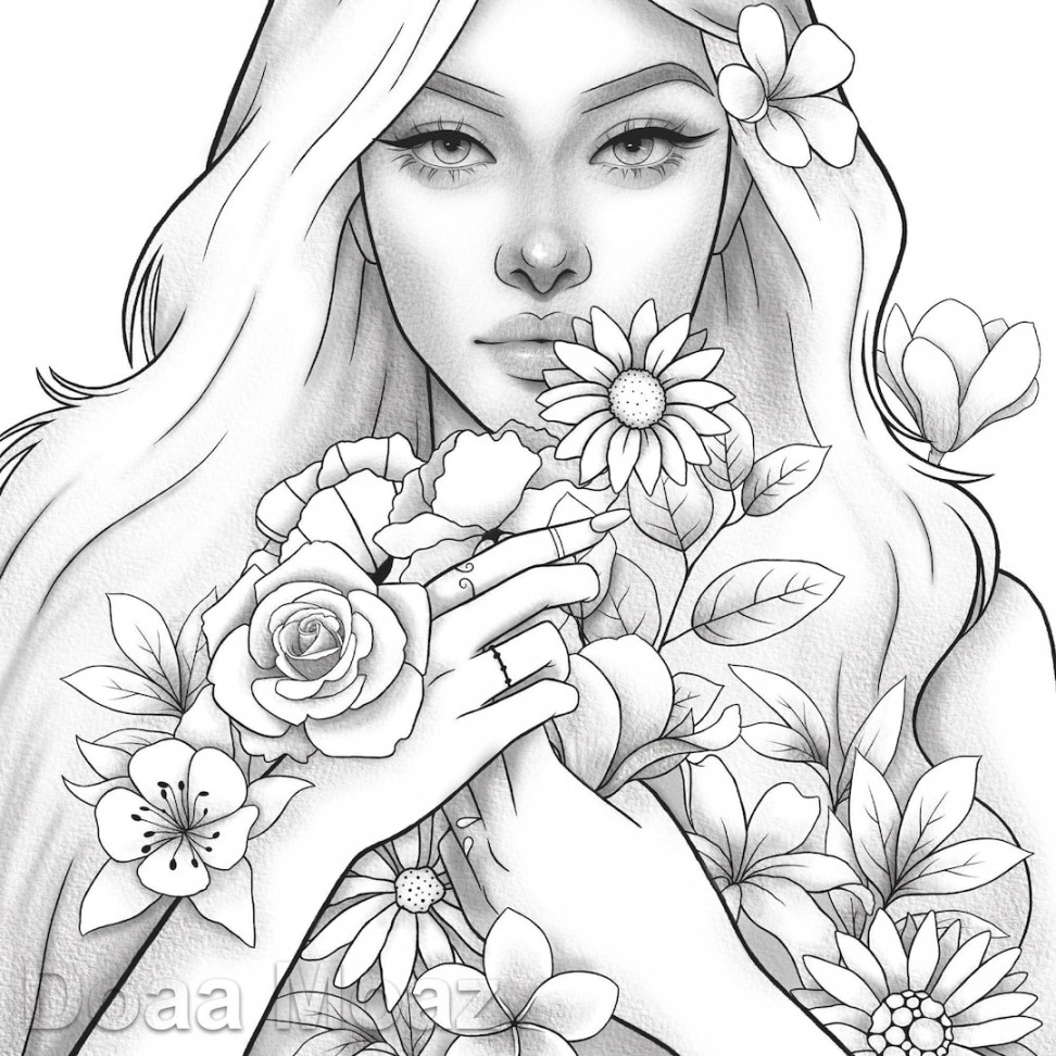 Printable Coloring Page Fantasy Floral Girl Portrait - Etsy Canada