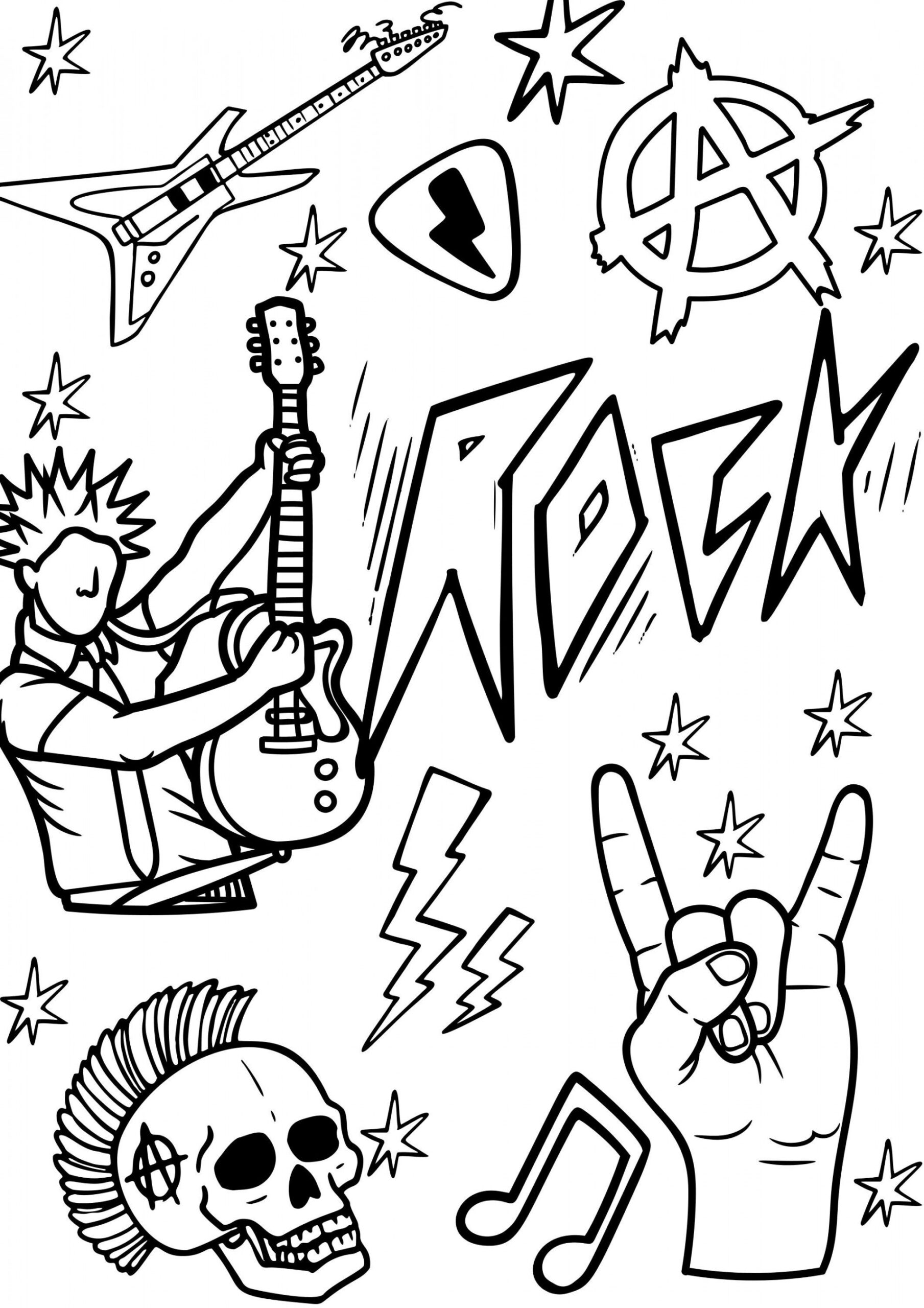 Printable Coloring Pages-punk Rock Music Guitar Bank Heavy