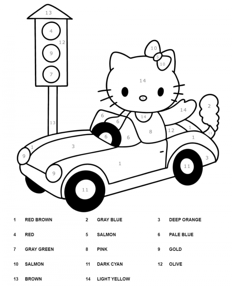 Printable Hello Kitty Color By Number Worksheet coloring page