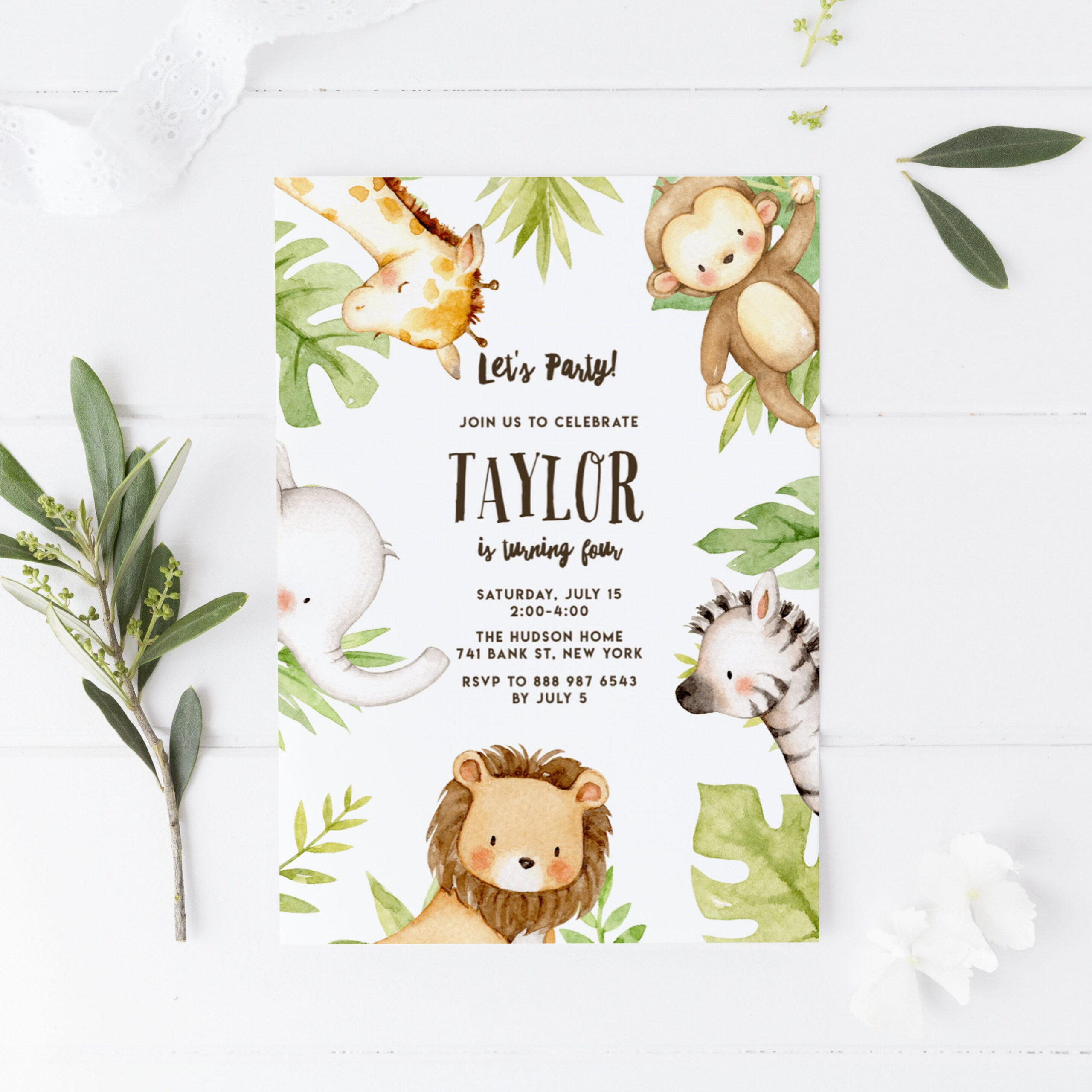 Printable Safari Birthday Party Invitation Template Cute