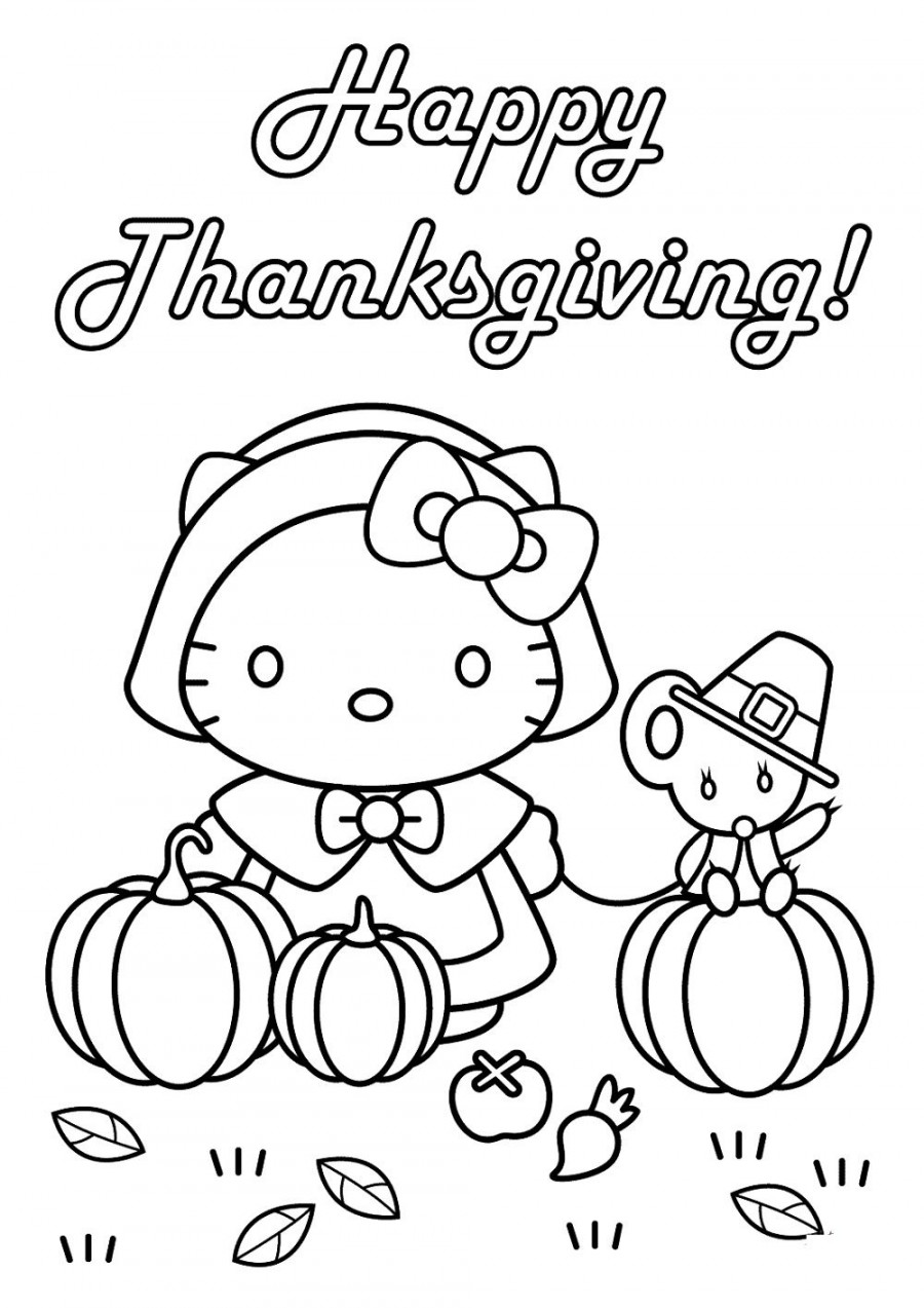 Printable Thanksgiving Coloring Pages Hello Kitty  Thanksgiving