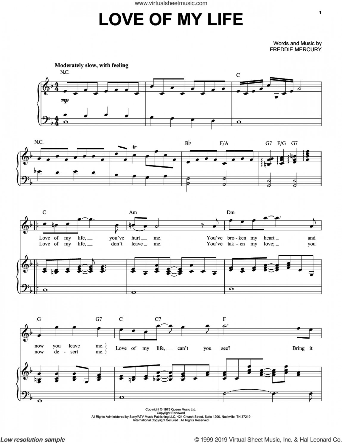 Queen: Love Of My Life sheet music for voice and piano (PDF)