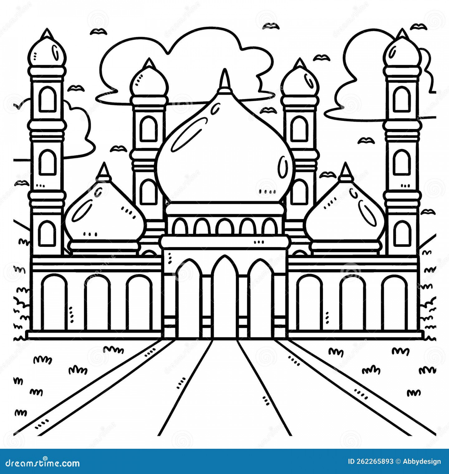 Ramadan Mosque Coloring Page for Kids Stock Vector - Illustration