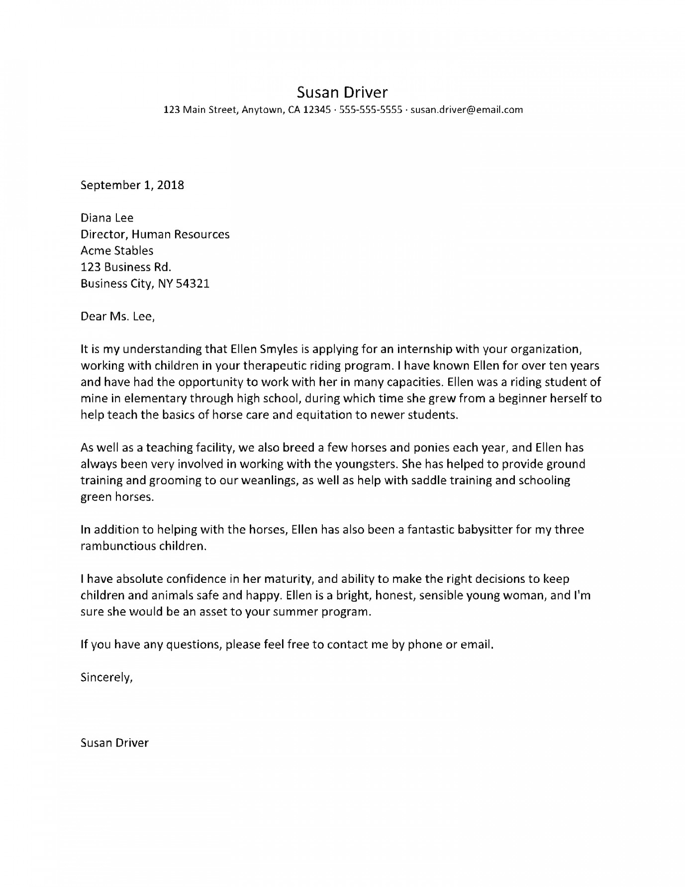 Recommendation Letter for Internship (Free Sample)  CocoSign