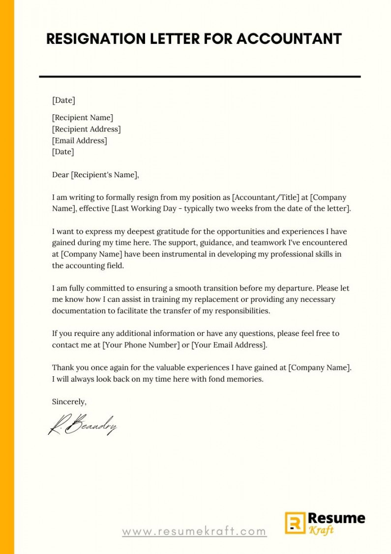 Resignation Letter for Accountants (With Samples)  - ResumeKraft