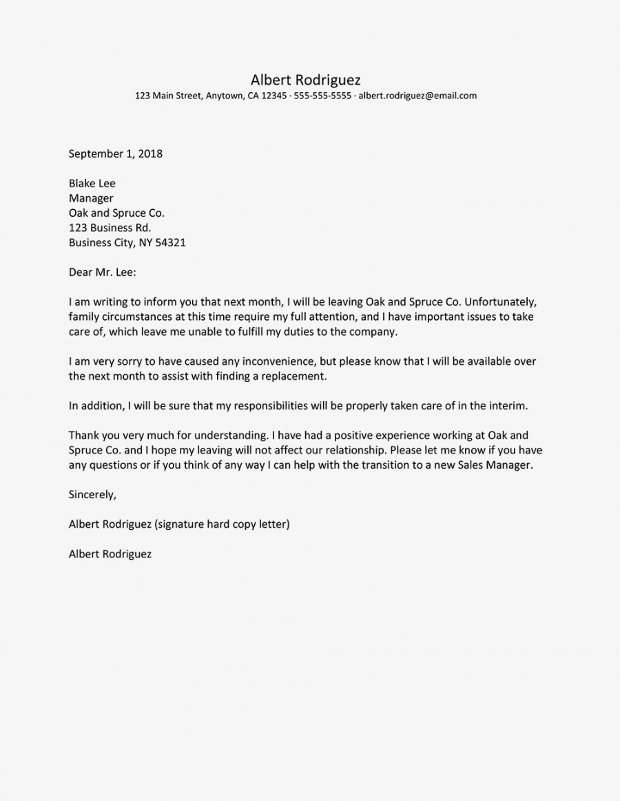 Resignation Letter for Family Reasons