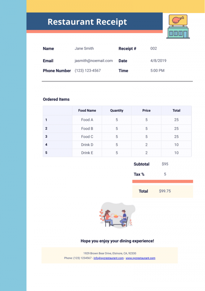 Restaurant Receipt Template - PDF Templates  Jotform