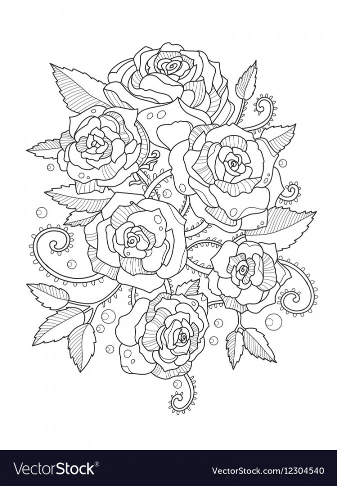 Roses coloring book for adults Royalty Free Vector Image