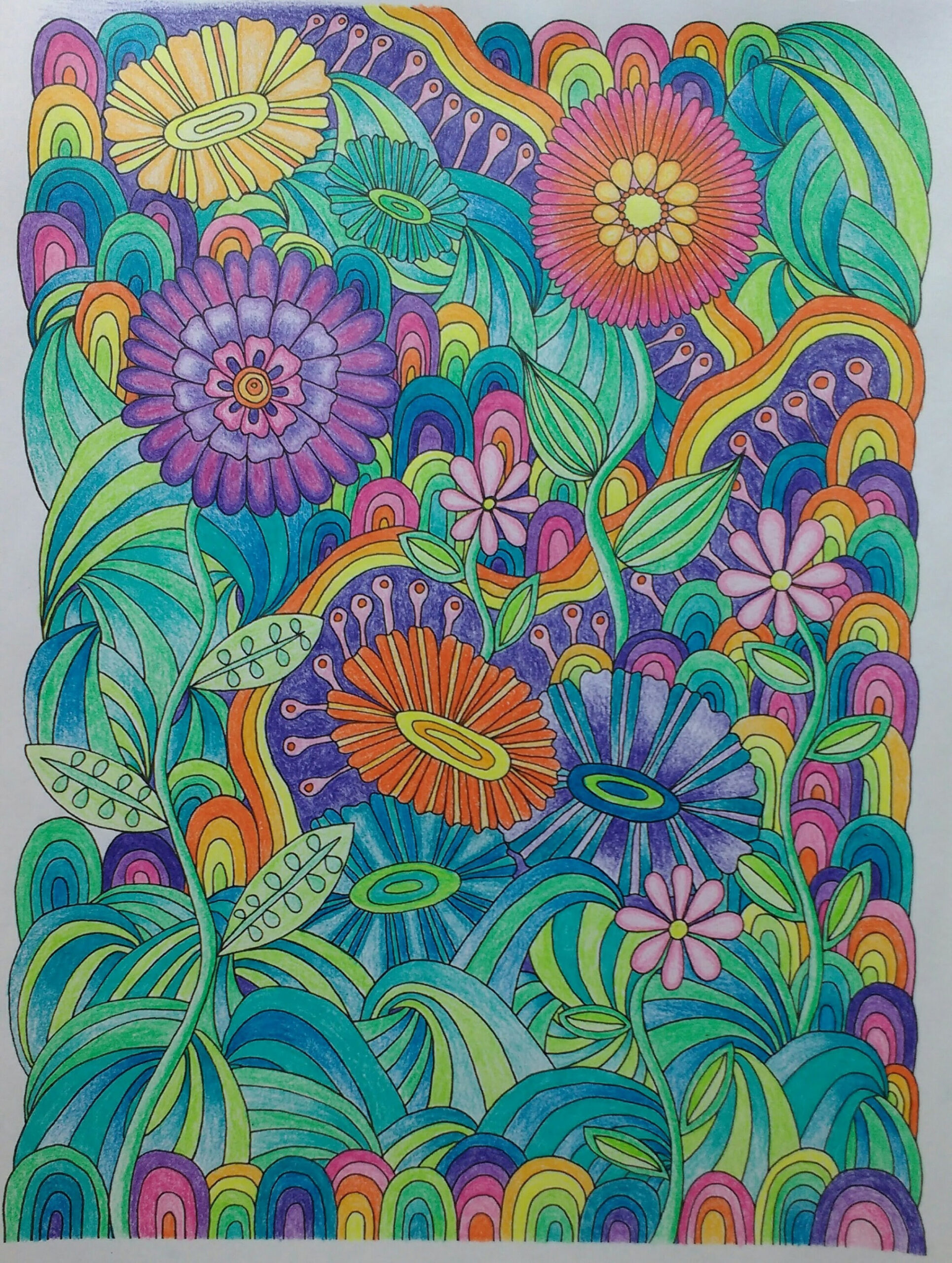 s Floral Coloring Page Flowers Daisies Psychedelic for - Etsy