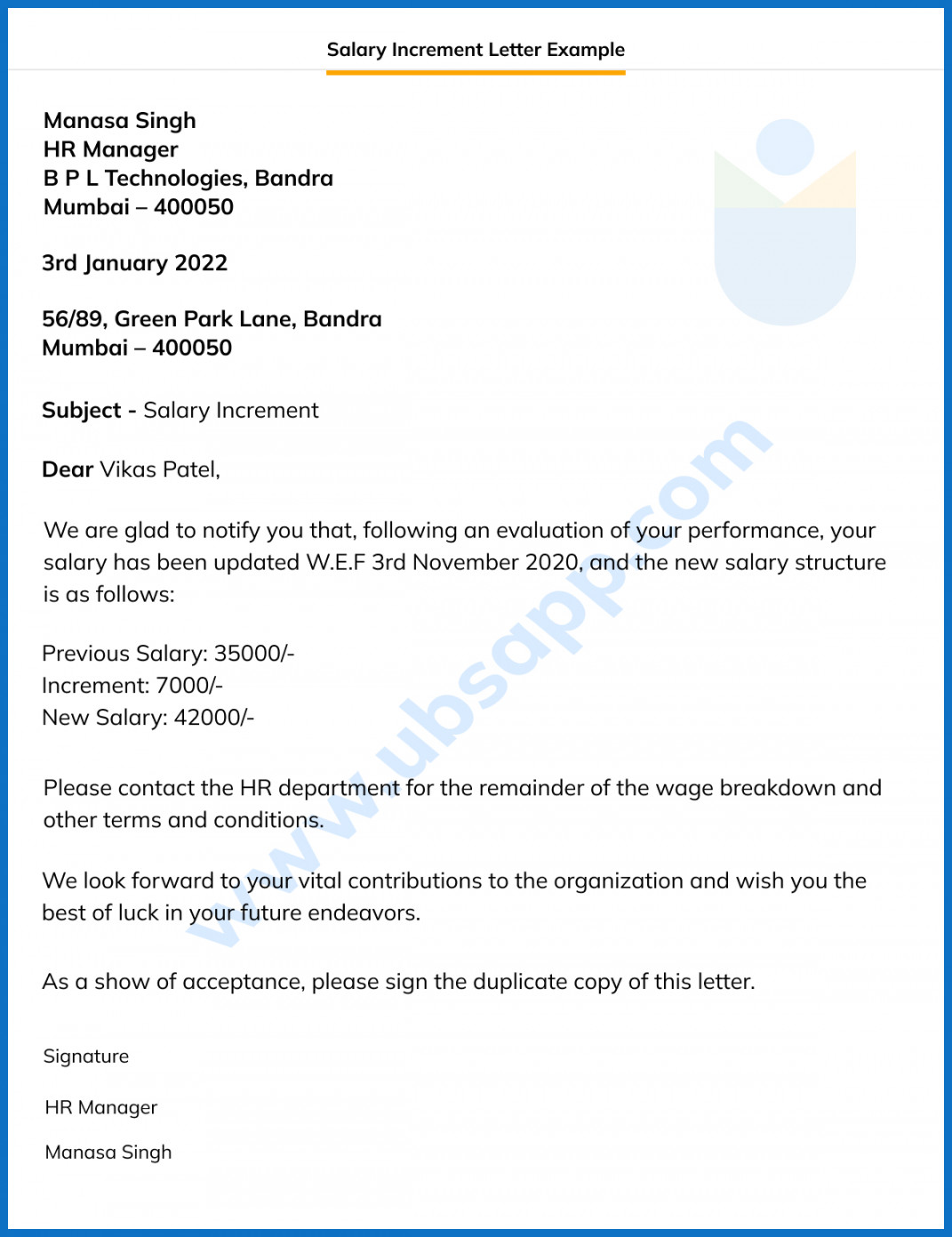 Salary Increment Letter - Format, Meaning, Use, and Examples