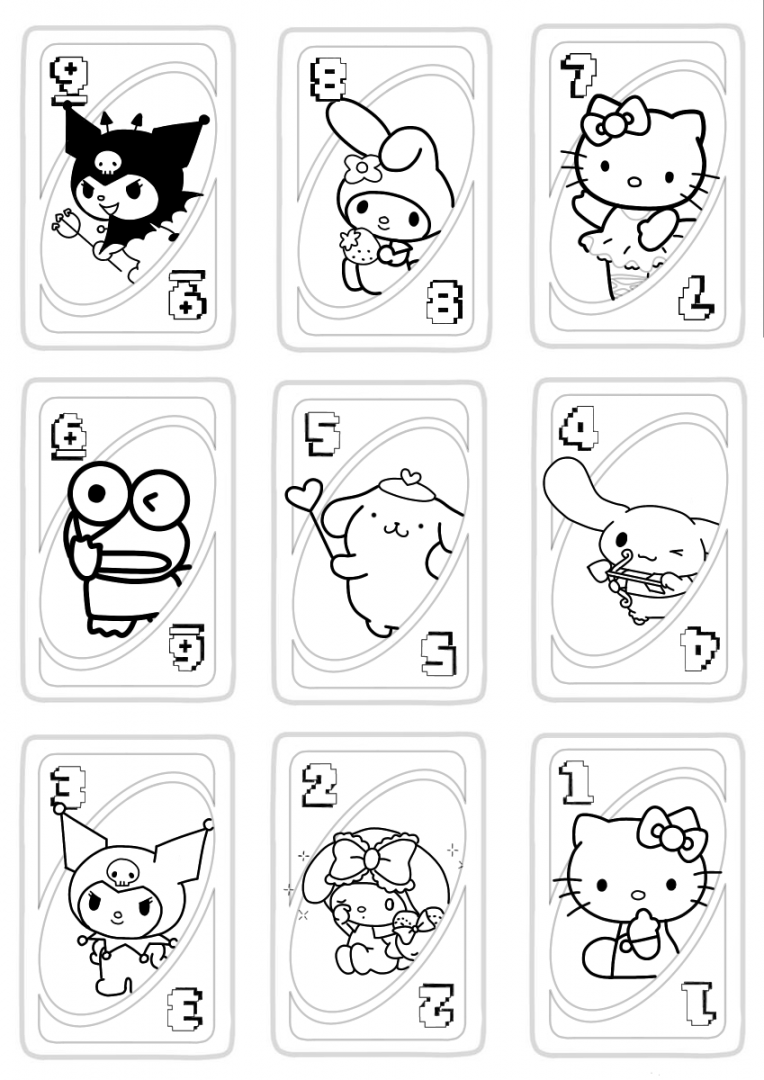 Sanrio uno card    Артбуки, Приглашения hello kitty, Легкие рисунки