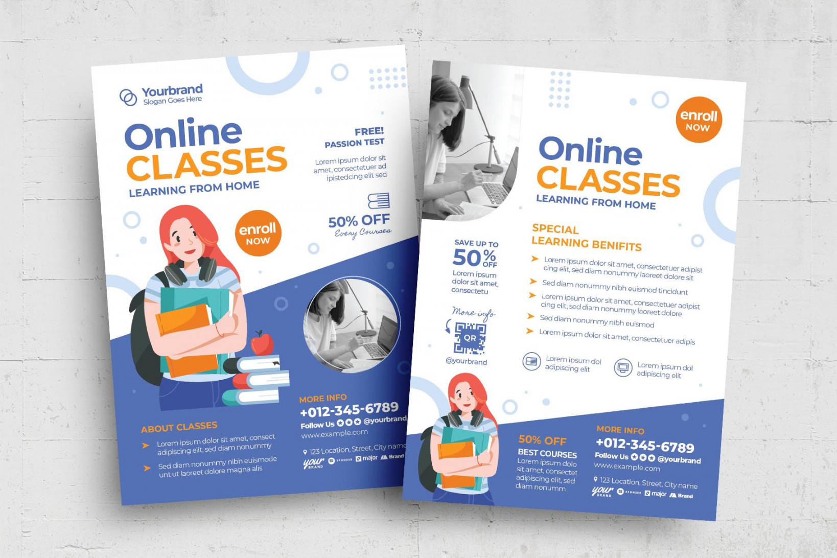 School Student Online Classes Flyer Template [PSD, AI, Vector]