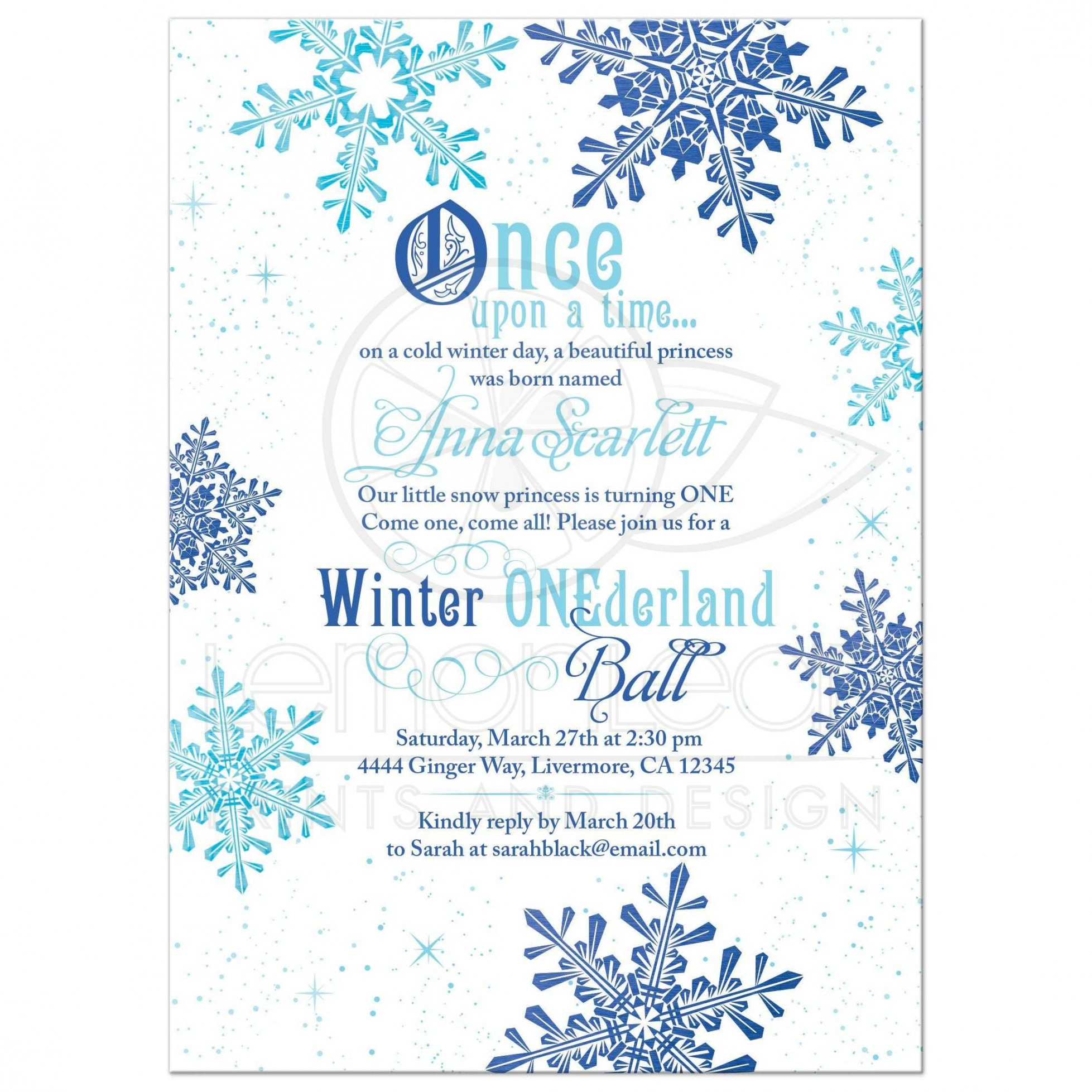 Snowflake Snow Princess Onederland First Birthday Invitation