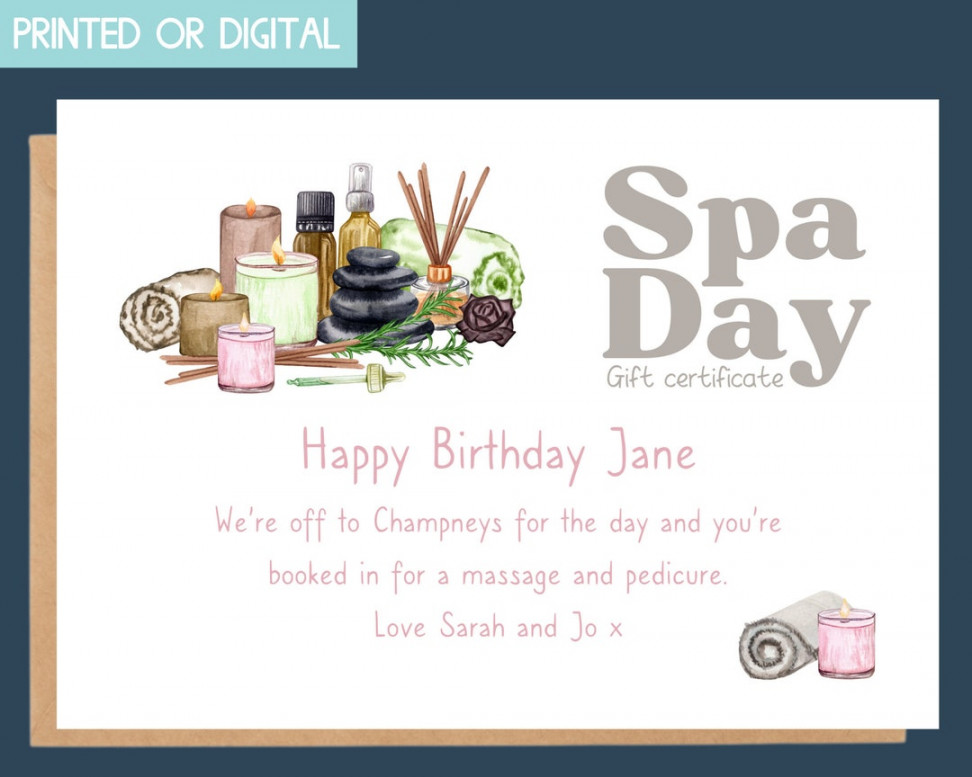 Spa day gift card for friend gift certificate template - Etsy