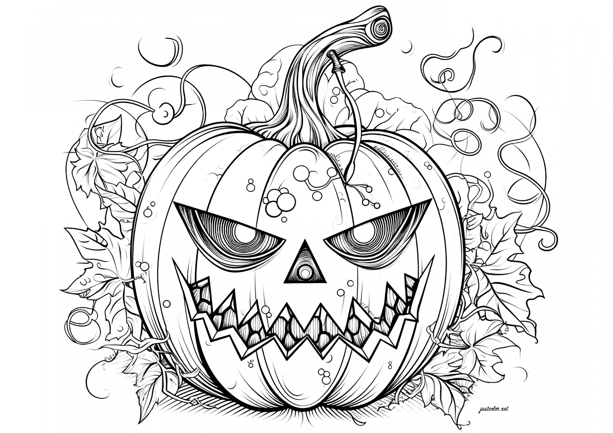 Spooky Halloween pumpkin - Halloween Adult Coloring Pages