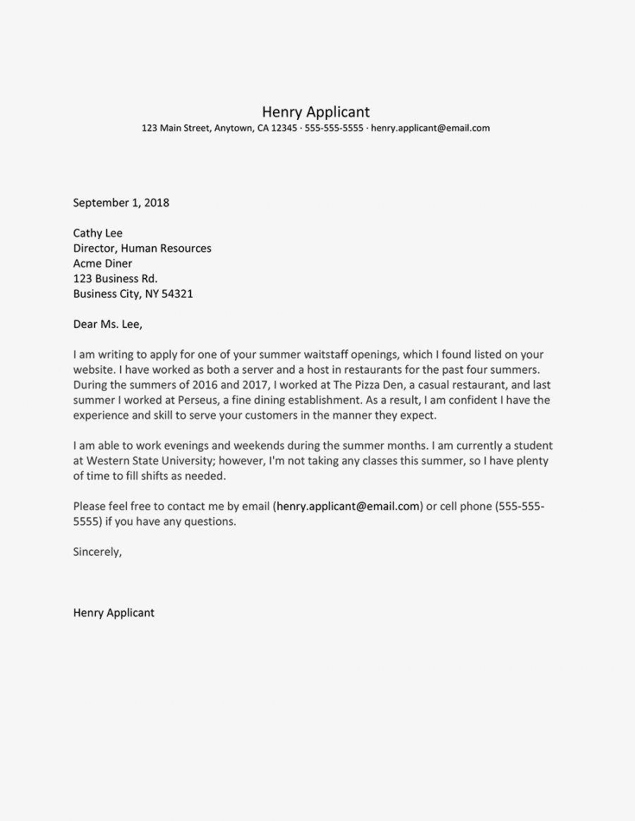 Summer Job Cover Letter Examples