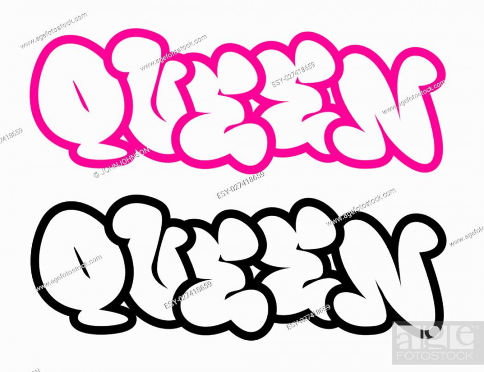 the word queen in graffiti bubble font style, Stock Photo, Picture