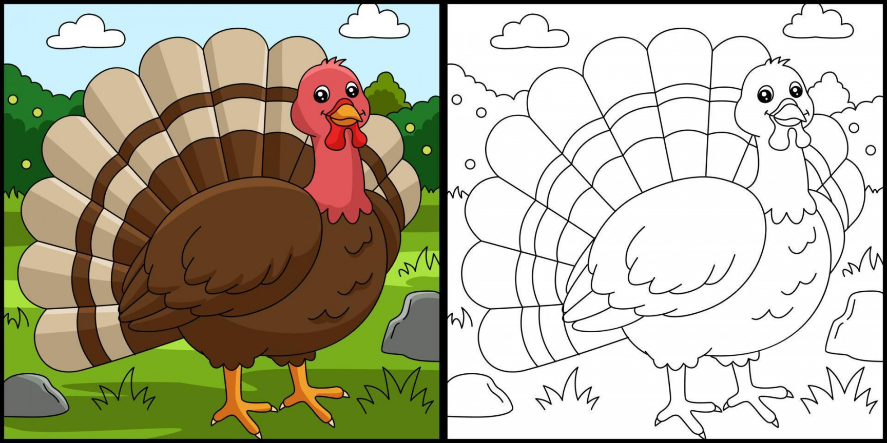 Turkey Coloring Page Colored Illustration  Vector Art at