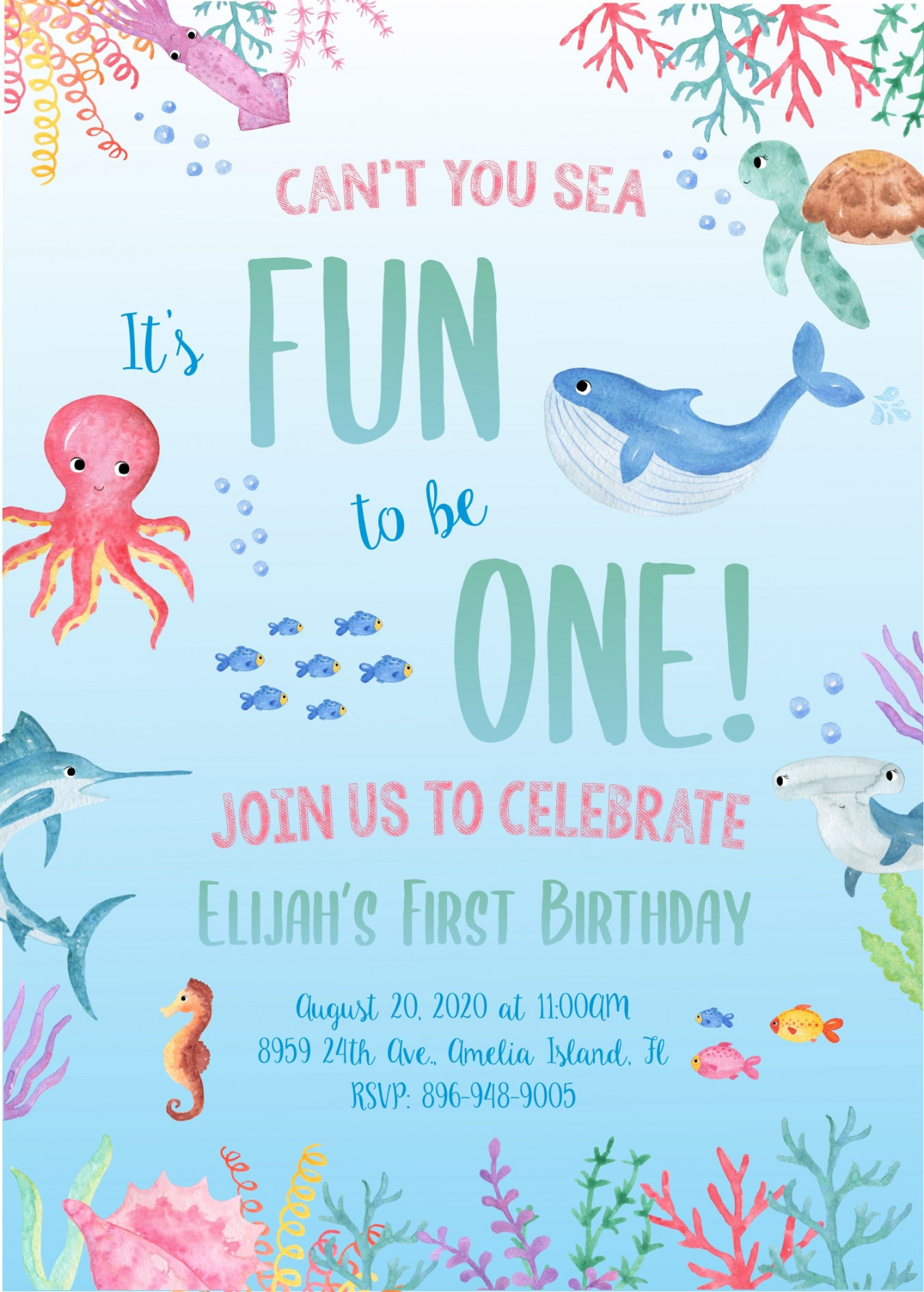 Under the Sea birthday invitation First Birthday invitation - Etsy