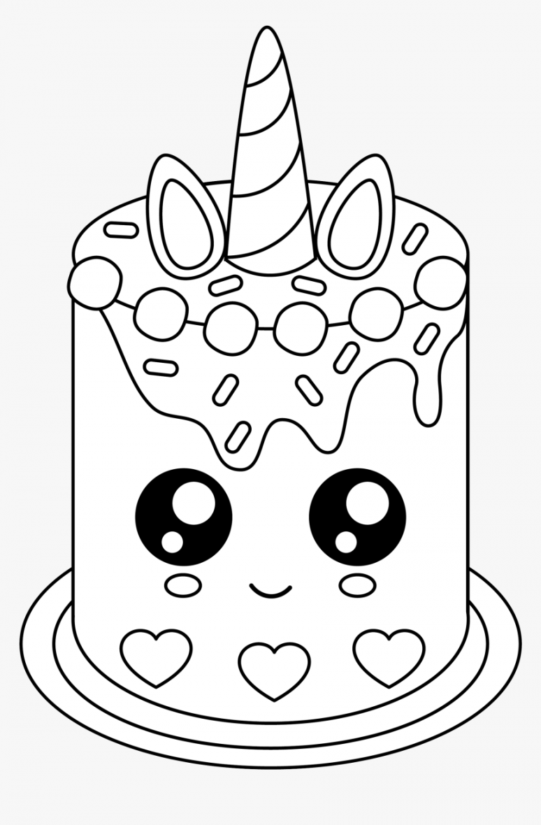 Unicorn Cake Coloring Pages , Transparent Cartoons - Cute Cake