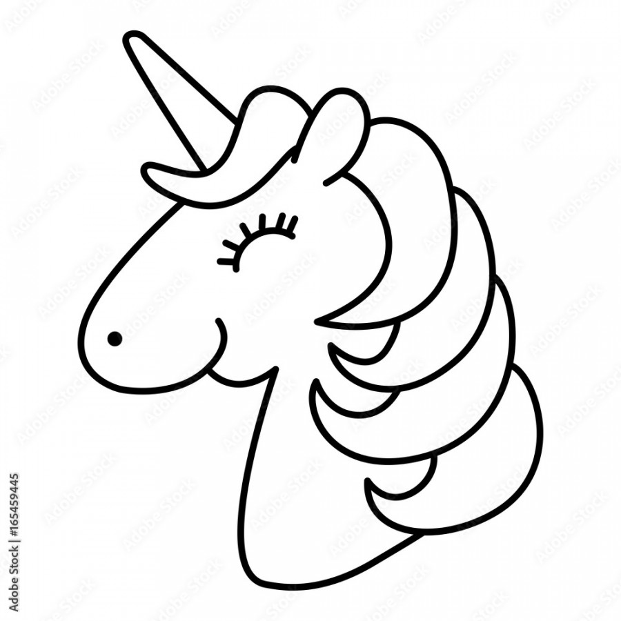 Unicorn Head Smile And Happy Cartoon Line Art Coloring Page Stock