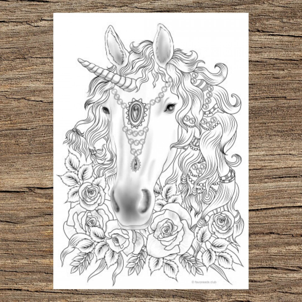 Unicorn Printable Adult Coloring Page From Favoreads - Etsy