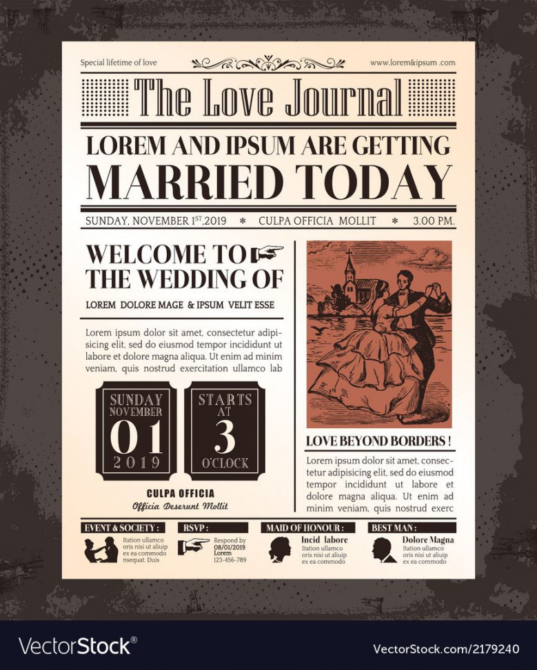 Vintage Newspaper Journal Wedding Invitation Design Template