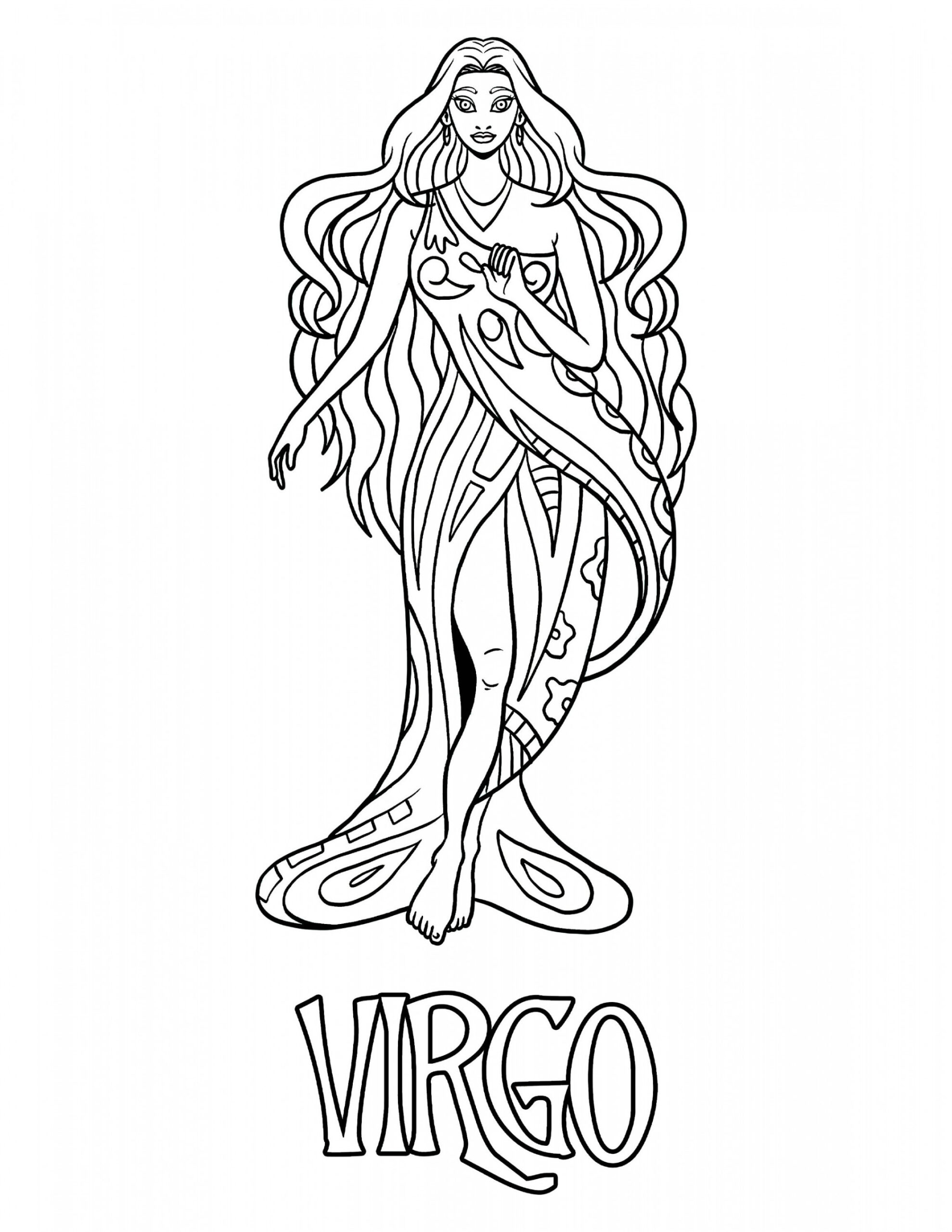 Virgo Coloring Page / Digital Download / Printable Astrological Sign /  Virgo Zodiac Sign PDF