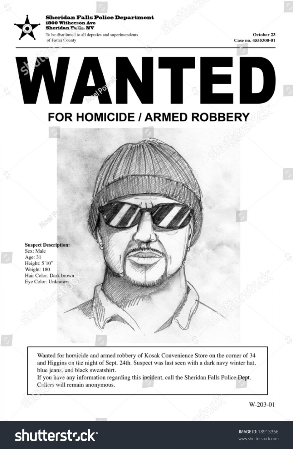 Wanted Poster Police Sketch Town Name Stock Illustration