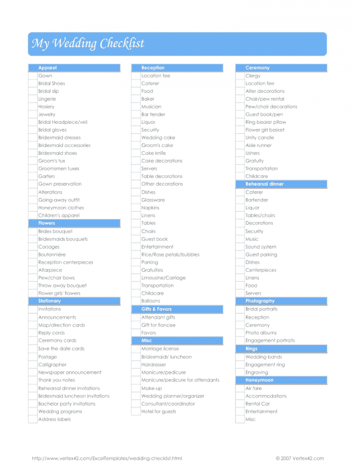 Wedding Checklist Template - Fill Online, Printable, Fillable