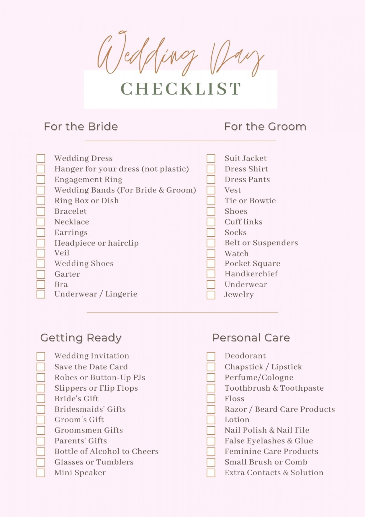 Wedding Day Checklist for the Bride and Groom - Punta Cana