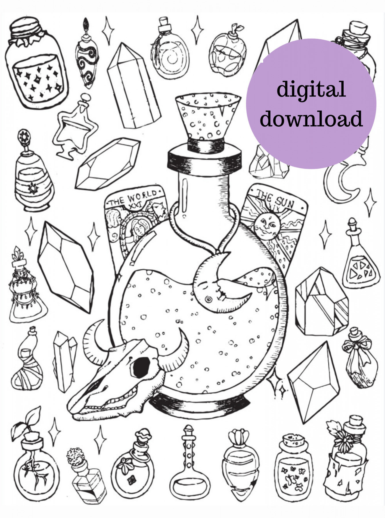 Witchy Coloring Pages Crystal Coloring Pages Printable - Etsy UK