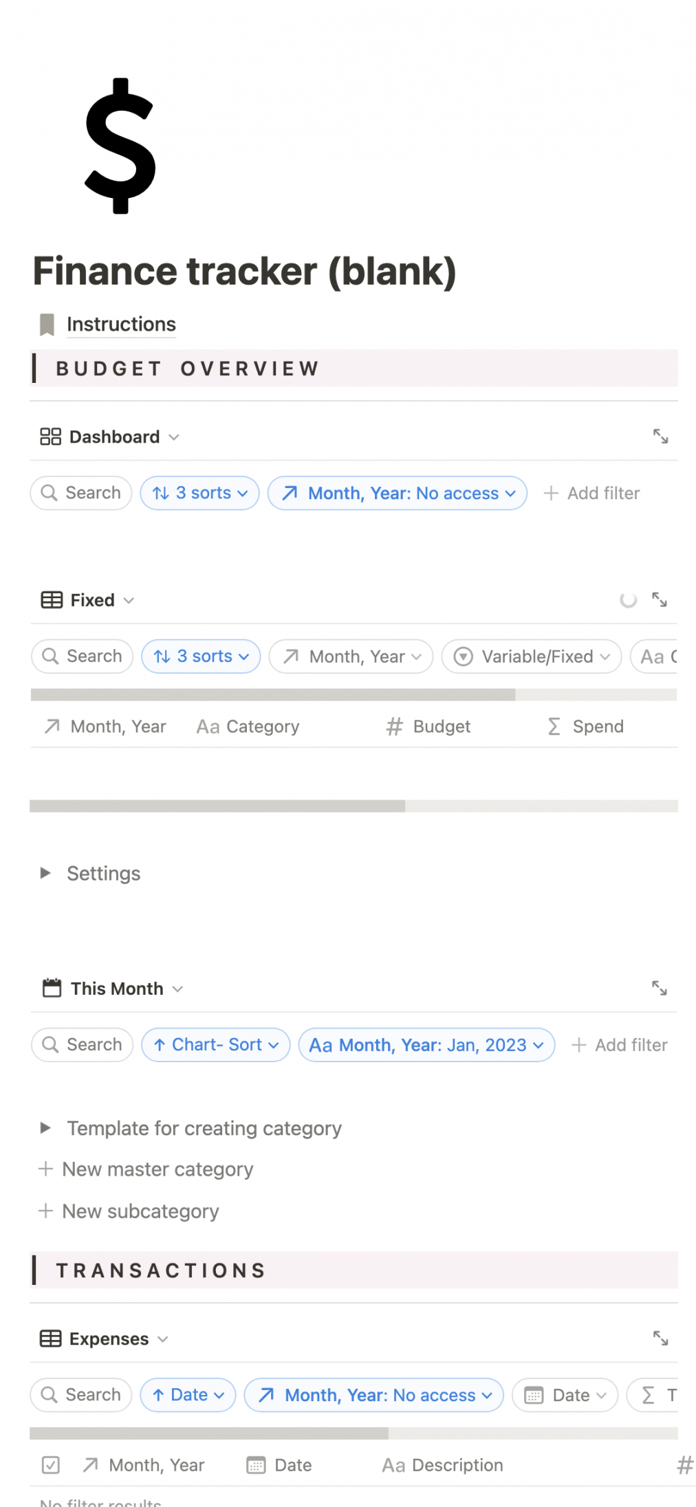 Zero-based Budget Finance Tracker  Notion-Vorlage