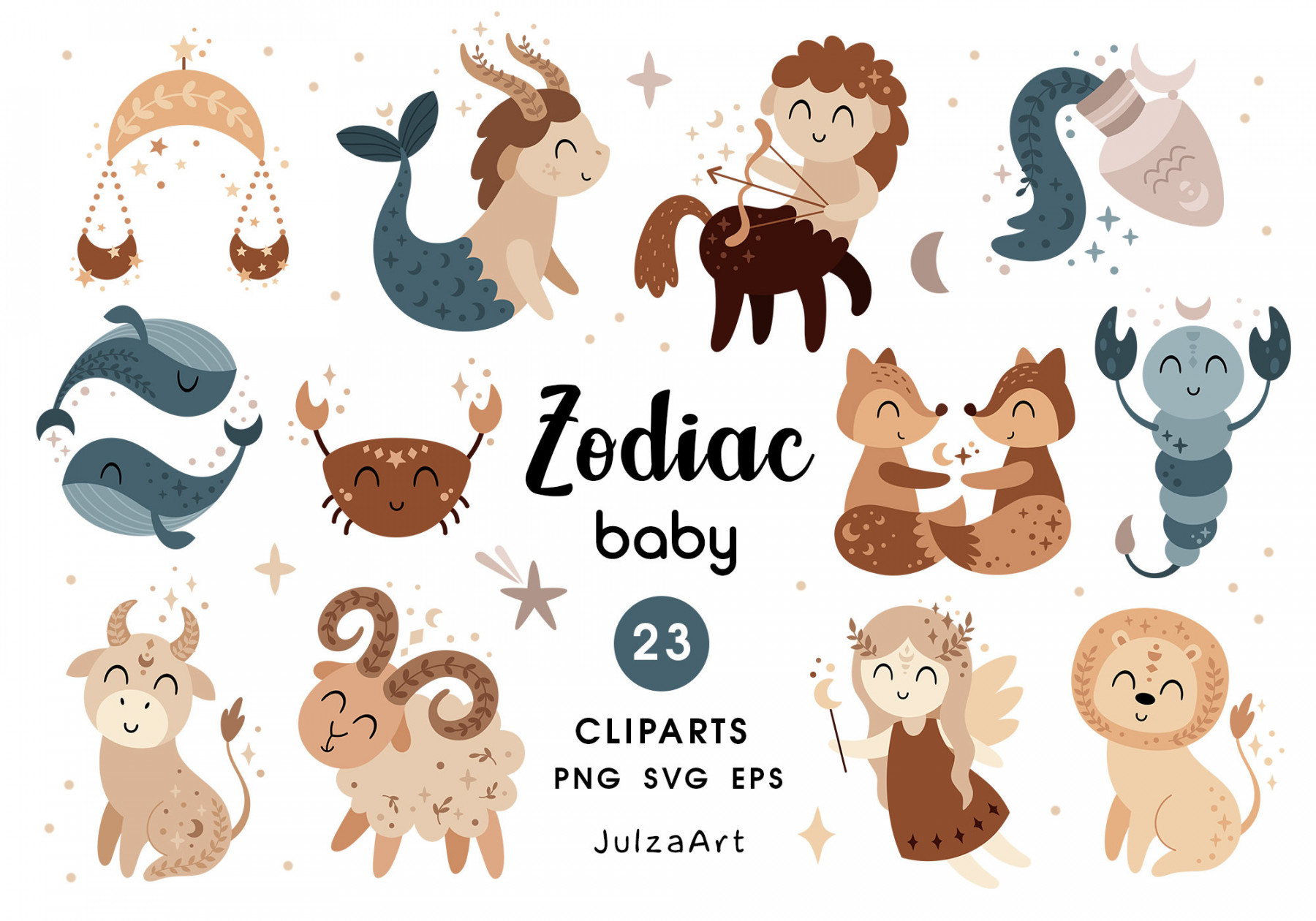 Zodiac Baby Clipart Zodiac Sign Svg Cute Kids Horoscope for Baby